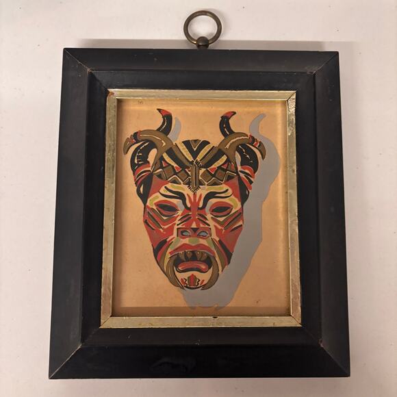 Set of 3 MCM Framed Mask Prints Tribal Devil Death Masks 1950s 1960s Vintage - Picture 6 of 12